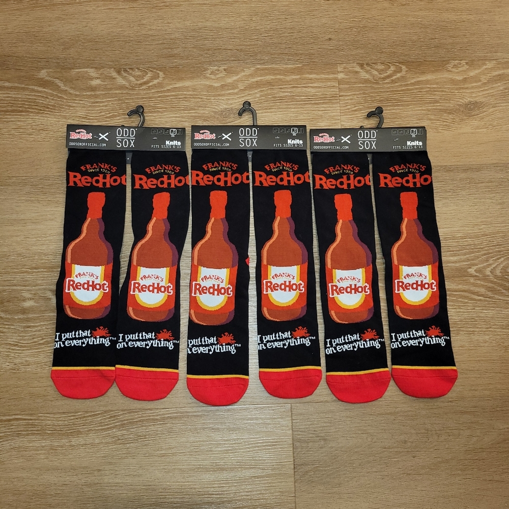 3 Pairs - Odd Sox Franks Red Hot Sauce Socks Soft Cozy Casual Red Black New